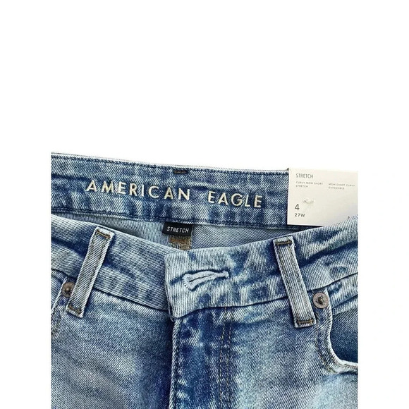 American Eagle Women Blue Curvy Mom Stretch Jeans Short Size 27W - Picture 2 of 3